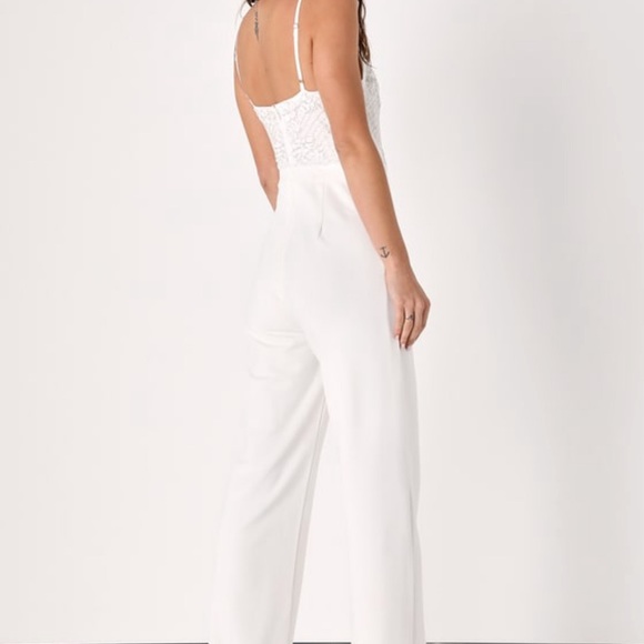 Lulu’s Memorable Occasion White Beaded Sequin Wide-Leg Jumpsuit - Women’s M - Picture 10 of 11